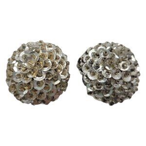 Vintage Silver Sequin Clip-On Earrings
